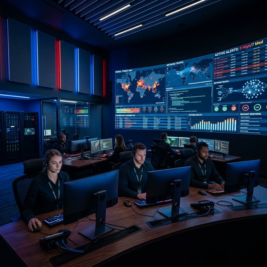 Security operations team reviewing strategy materials